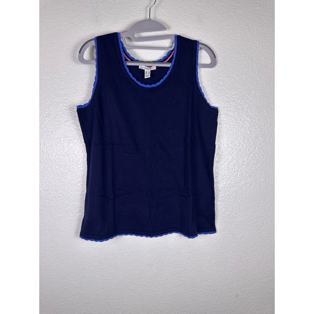 Isaac Mizrahi Live Womens Navy Blue Scalloped Knit Shell Tank Top Size‎ Small